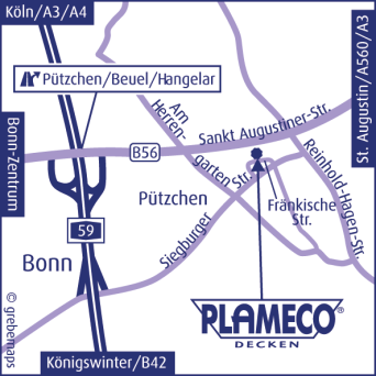 Plameco Spanndecken Fachbetrieb Bonn Anfahrtskizze